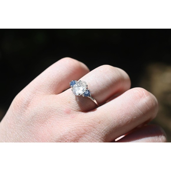 Sapphire Diamond Engagement Ring alternative engagement rings unique gift - Picture 1 of 3